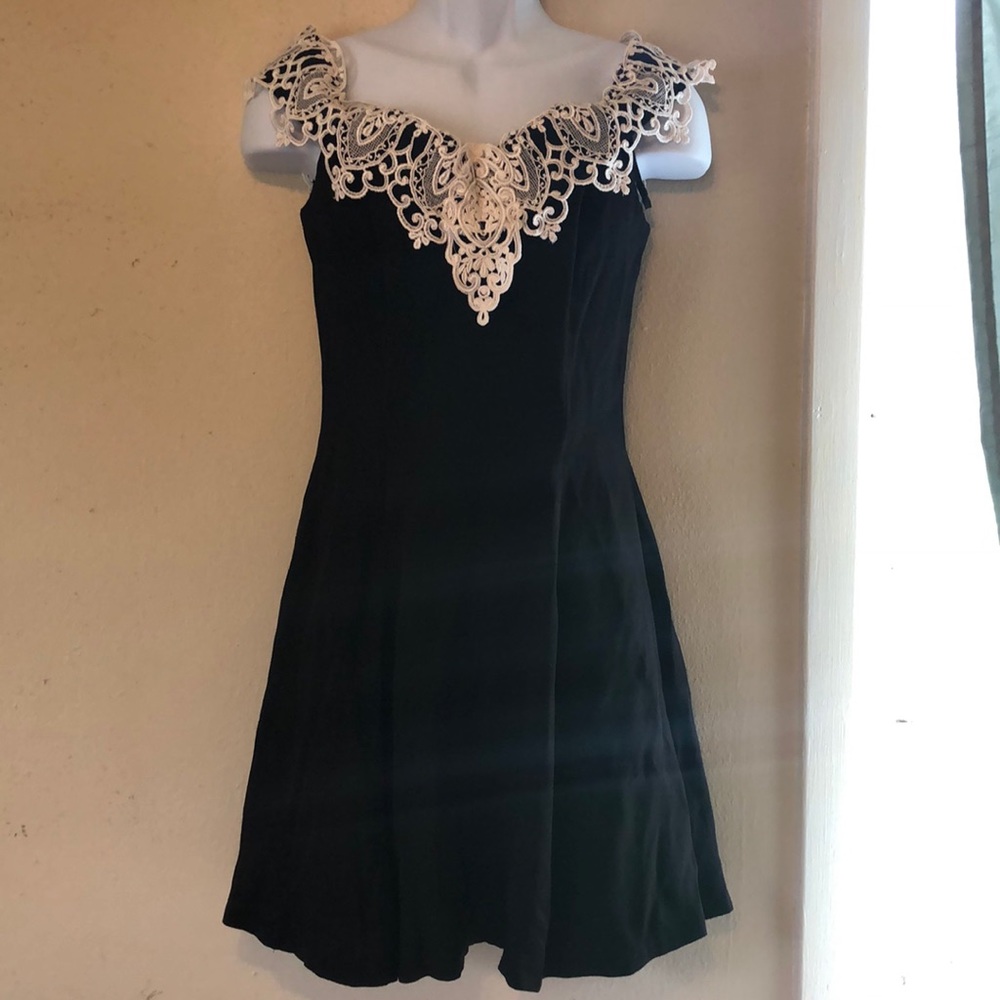 Jessica McClintock Gunne Sax Black White Dress 11 12
